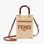 Fendi Women Mini Sunshine Shopper Natural Straw Mini-Bag