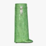 Givenchy Women Shark Lock Boots in Satin with Strass-Green
