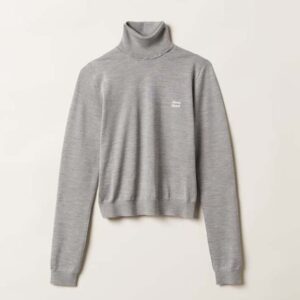 Miu Miu Women Cashmere and Silk Sweater with Intarsia Logo