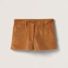 Miu Miu Women Corduroy Shorts with Embroidered Logo-Brown