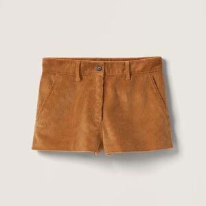 Miu Miu Women Corduroy Shorts with Embroidered Logo-Brown