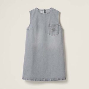 Miu Miu Women Denim Dress with Embroidered Logo