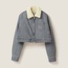Miu Miu Women Embroidered Denim Blouson Jacket with Embroidered Logo