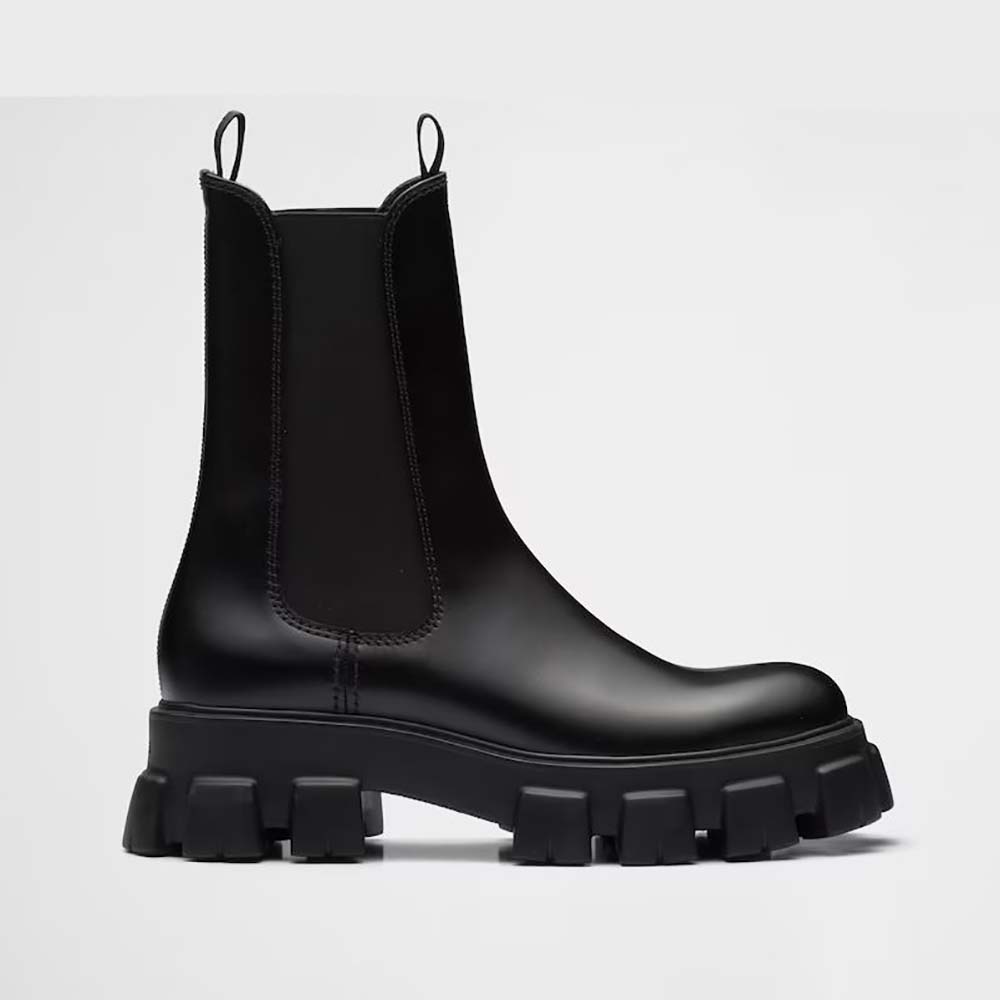 Prada Unisex Monolith Brushed Leather Chelsea Boots