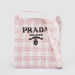 Prada Women Crochet Bag with Embroidered Lettering Logo-Pink