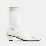 Roger Vivier Women Belle Vivier Sock Lacquered Buckle Ankle Boots in Patent Leather-White