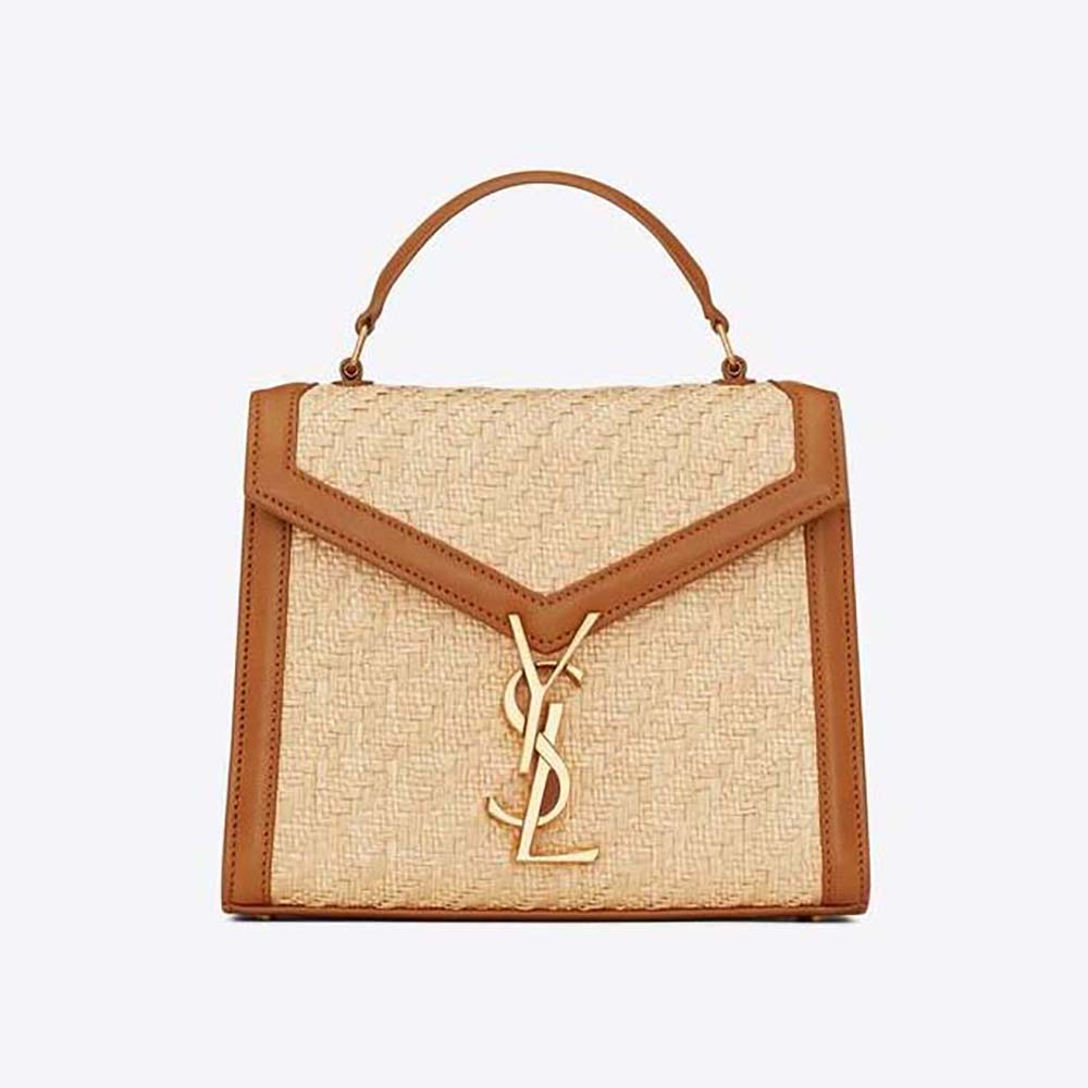 Saint Laurent YSL Women Cassandra Mini Top Handle Bag in Raffia and