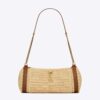 Saint Laurent YSL Women Cassandre Small Cylindric Bag in Raffia and Vegetable-tanned Leather