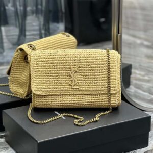 Saint Laurent YSL Women Kate Medium Supple Chain Bag in Raffia-Beige