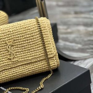 Saint Laurent YSL Women Kate Medium Supple Chain Bag in Raffia-Beige