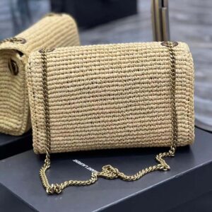 Saint Laurent YSL Women Kate Medium Supple Chain Bag in Raffia-Beige