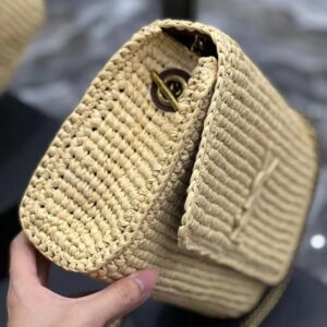 Saint Laurent YSL Women Kate Medium Supple Chain Bag in Raffia-Beige