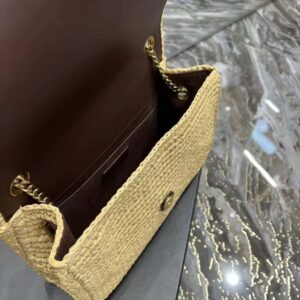 Saint Laurent YSL Women Kate Medium Supple Chain Bag in Raffia-Beige