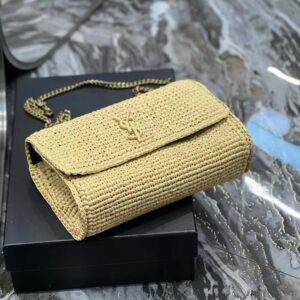 Saint Laurent YSL Women Kate Medium Supple Chain Bag in Raffia-Beige