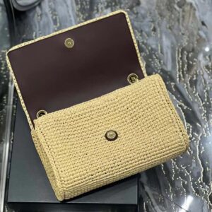 Saint Laurent YSL Women Kate Medium Supple Chain Bag in Raffia-Beige