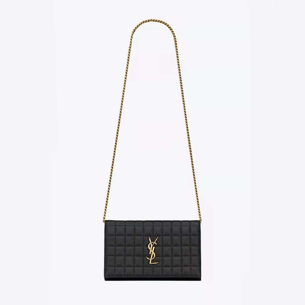 Saint Laurent YSL Women Le Maillon in Quilted Shiny Leather-Black