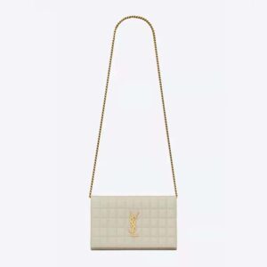 Saint Laurent YSL Women Le Maillon in Quilted Shiny Leather-White