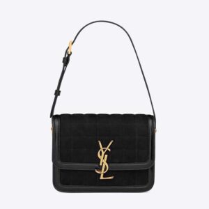 Saint Laurent YSL Women Solferino Small Satchel in Quilted Nubuck Suede-Black