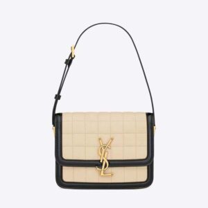 Saint Laurent YSL Women Solferino Small in Quilted Nubuck Suede-Beige