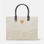 Versace Women La Medusa Canvas Large Tote Bag-Beige