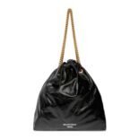 Balenciaga Women Crush Medium Tote Bag in Black Crushed Calfskin