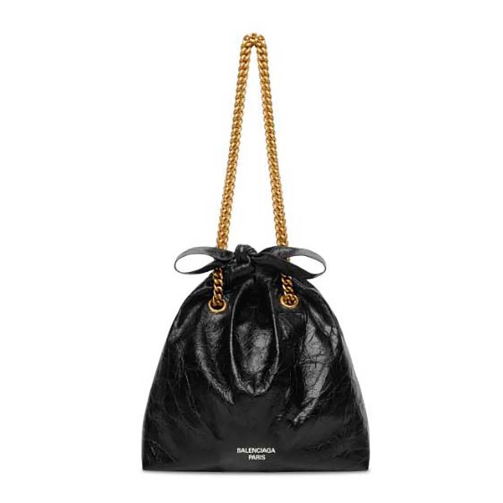 Balenciaga Women Crush Small Tote Bag in Black Crushed Calfskin