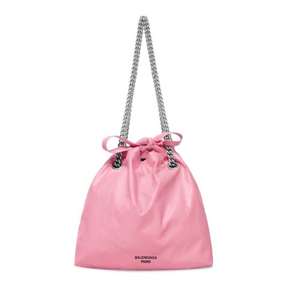 Balenciaga Women Crush Small Tote Bag in Pink Crushed Calfskin