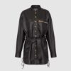 Balmain Women Leather Overshirt with Lace-up Details
