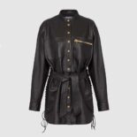 Balmain Women Leather Overshirt with Lace-up Details