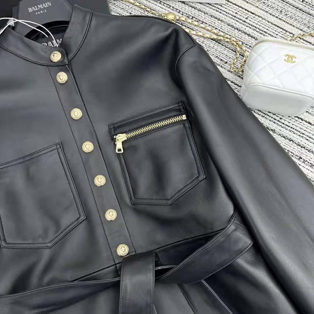 Balmain Women Leather Overshirt with Lace-up Details 6 Balmain Women Leather Overshirt with Lace-up Details - Image 6