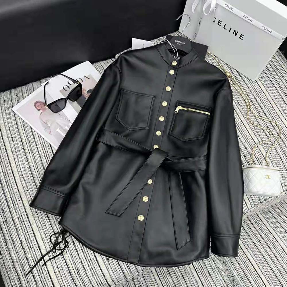 Balmain Women Leather Overshirt with Lace-up Details 2 Balmain Women Leather Overshirt with Lace-up Details - Image 2