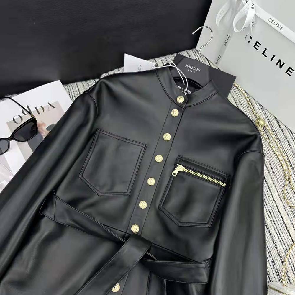 Balmain Women Leather Overshirt with Lace-up Details 5 Balmain Women Leather Overshirt with Lace-up Details - Image 5