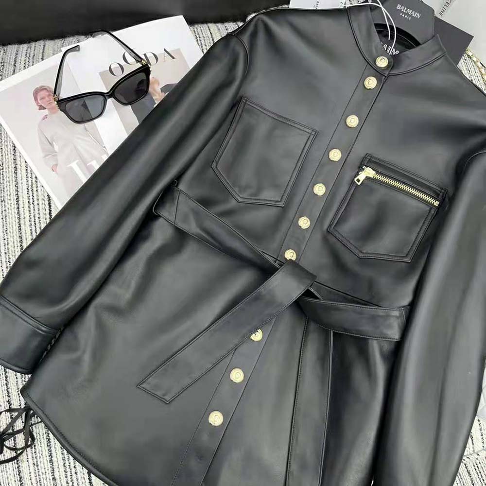 Balmain Women Leather Overshirt with Lace-up Details 4 Balmain Women Leather Overshirt with Lace-up Details - Image 4