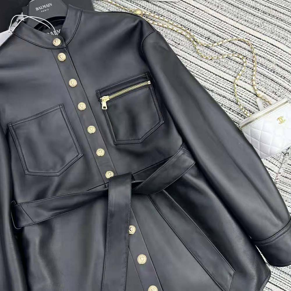 Balmain Women Leather Overshirt with Lace-up Details 7 Balmain Women Leather Overshirt with Lace-up Details - Image 7