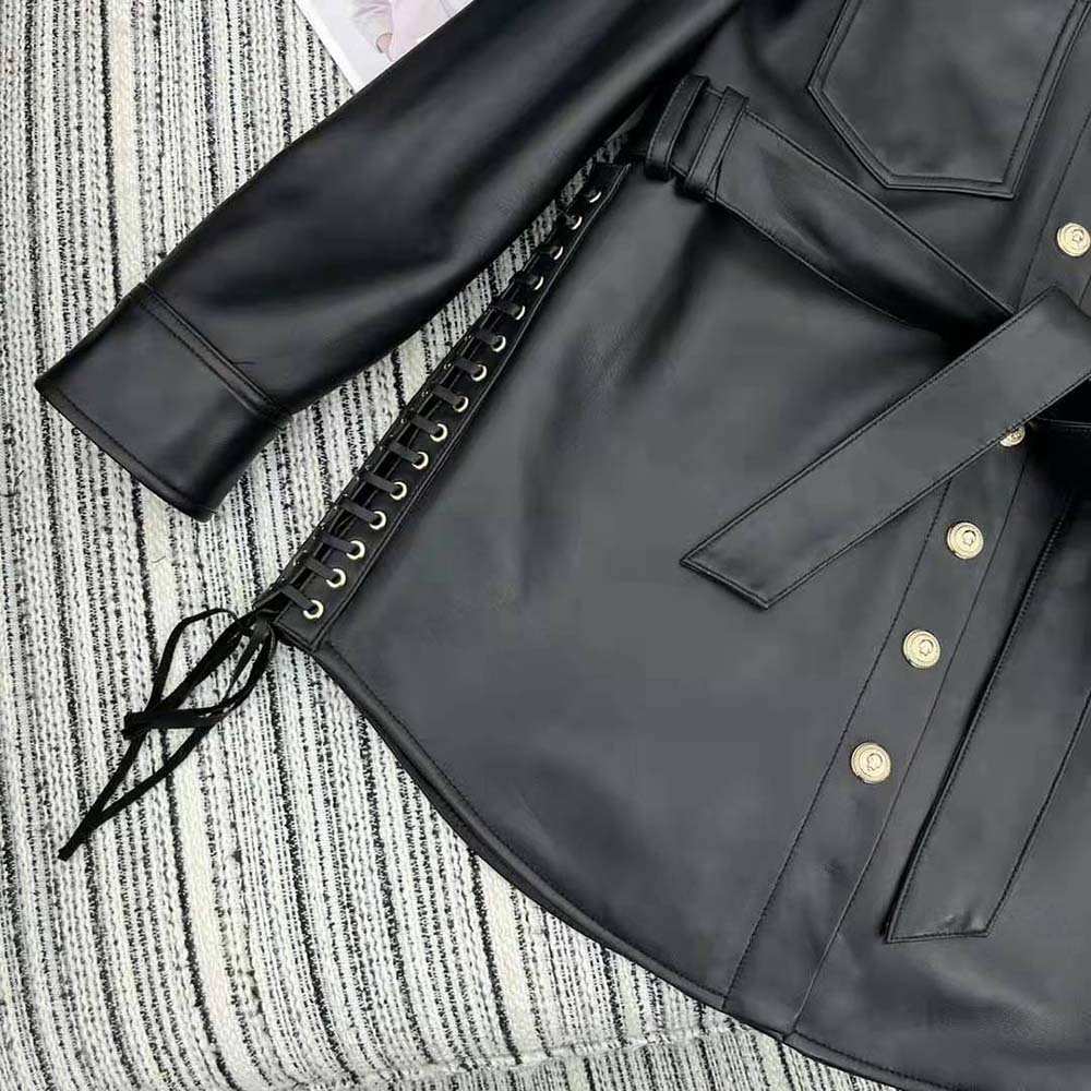 Balmain Women Leather Overshirt with Lace-up Details 8 Balmain Women Leather Overshirt with Lace-up Details - Image 8