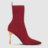 Balmain Women Moneta Monogrammed Knit Ankle Boots with Engraved Heel-Red