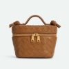 Bottega Veneta Women Mini Intrecciato Leather Vanity Case with Cross-Body Strap-Brown