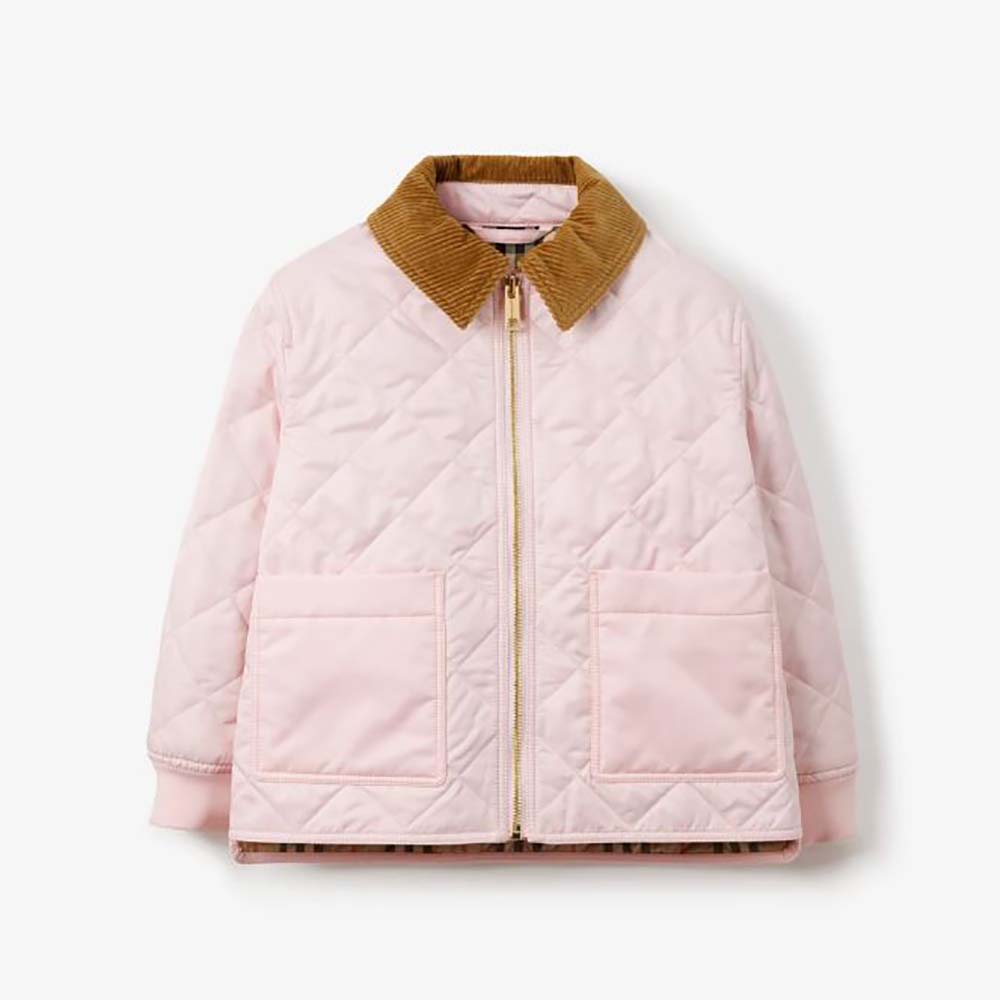 Burberry Girls' Corduroy Collar Diamond Quilted Jacket-Pink