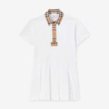 Burberry Girls' Vintage Check Trim Cotton Piqué Polo Shirt Dress-White