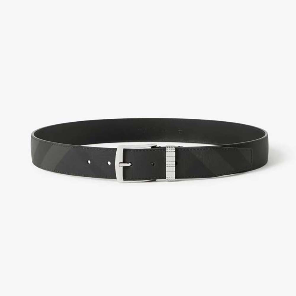 Burberry Men Check and Leather Belt-Navy