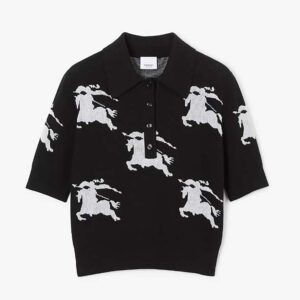 Burberry Women EKD Cotton Silk Polo Shirt-Black