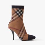 Burberry Women Knitted Check Sock Boots-Black