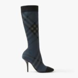 Burberry Women Knitted Check Sock Boots-Blue