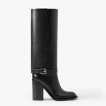 Burberry Women Leather Boots with a Logo-Embossed Ankle Strap-Black