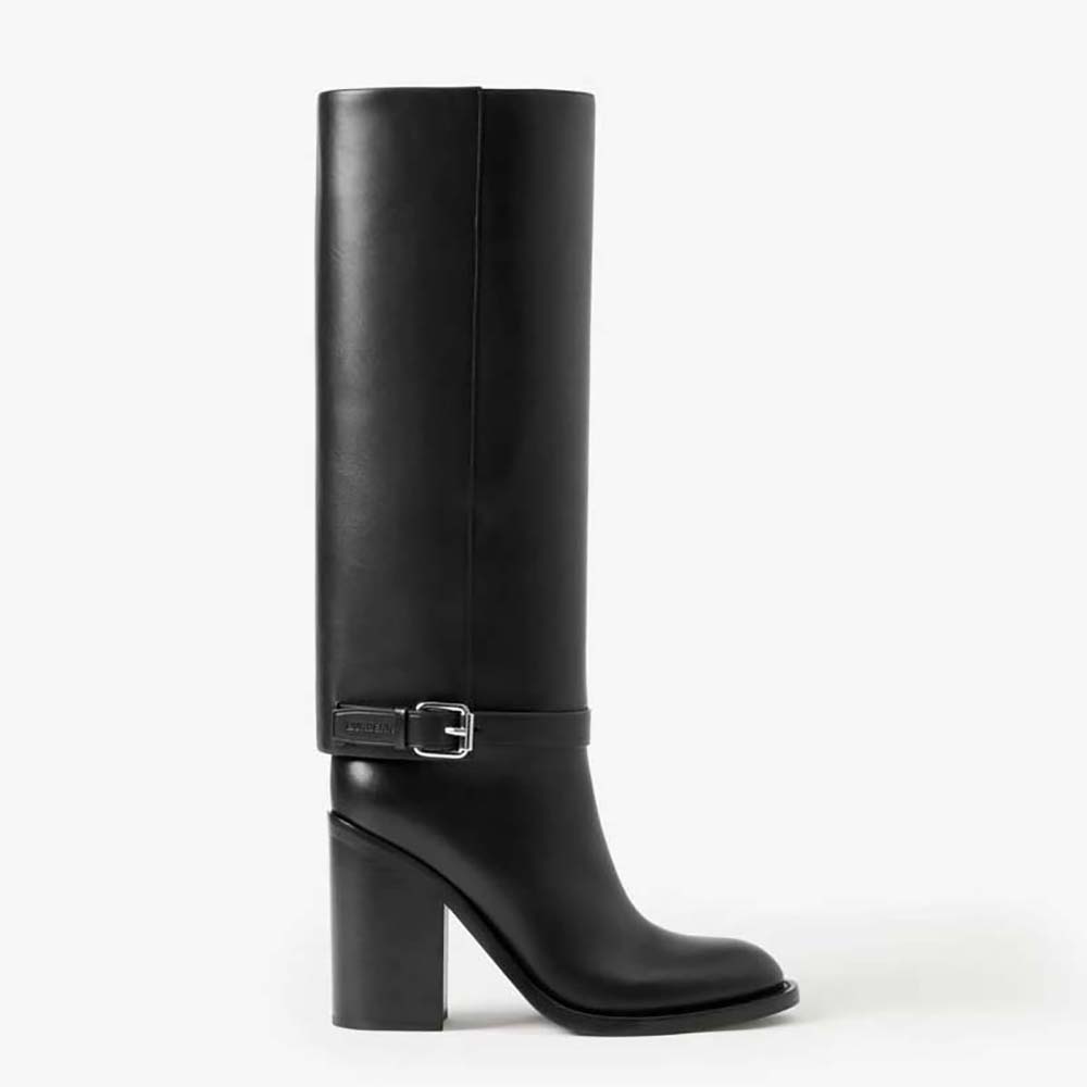 Burberry Women Leather Boots with a LogoEmbossed Ankle StrapBlack