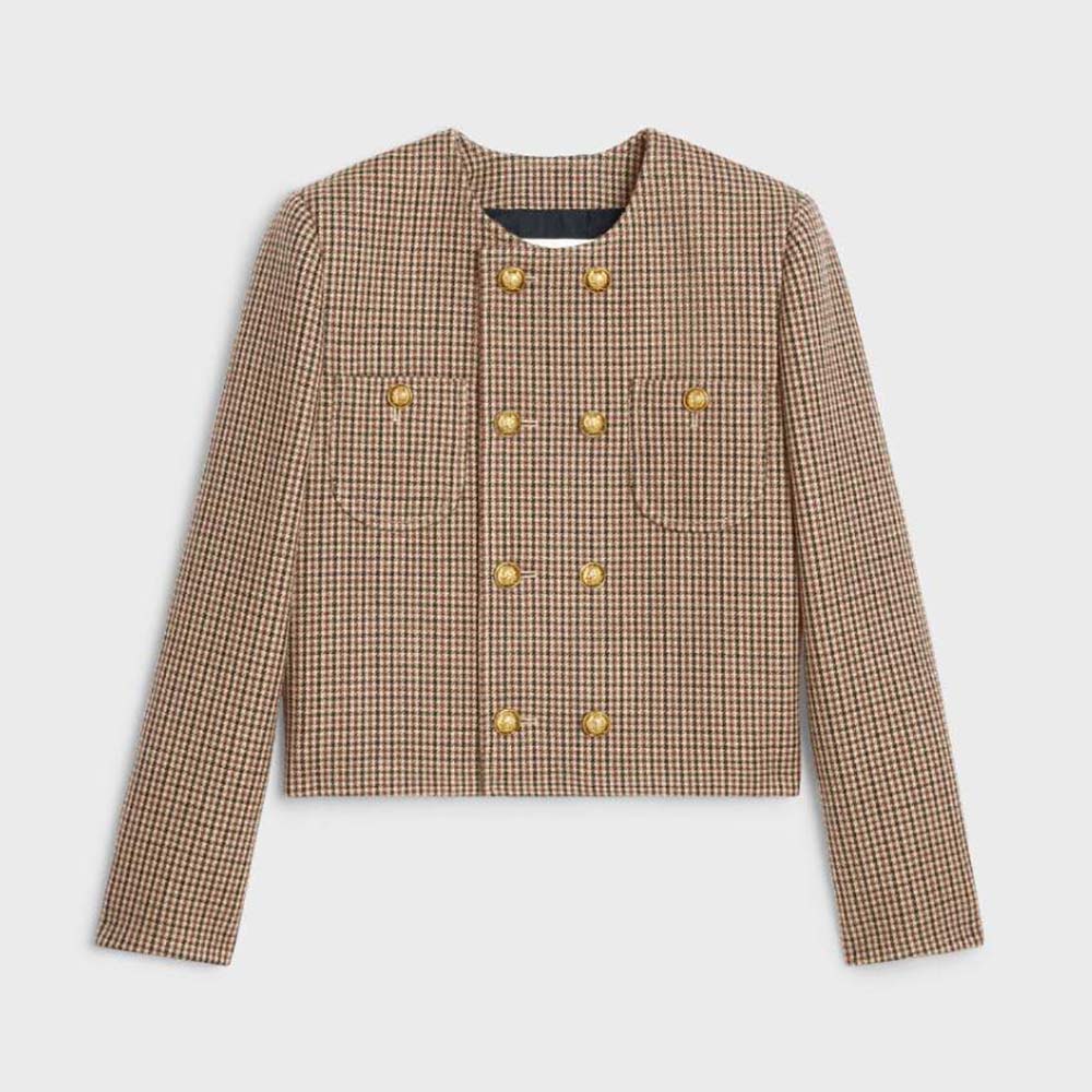 Celine Women Chelsea Jacket in Double Houndstooth Wool