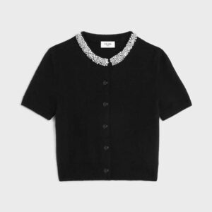 Celine Women Embroidered Cropped Cardigan in Cashmere