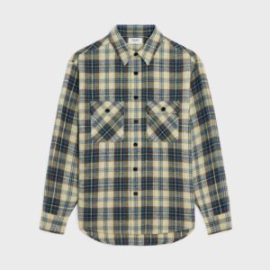 Celine Women Loose Shirt in Checked Cotton-Navy
