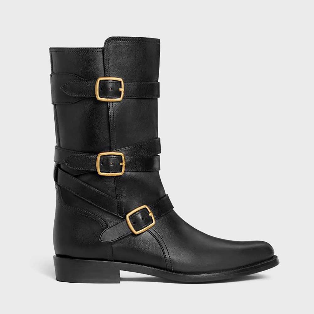 Celine Women Lyra Triple Buckles Boot in Calfskin-Black