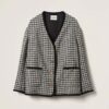 Celine Women Single-breasted Boucle Jacket with Embroidered Logo